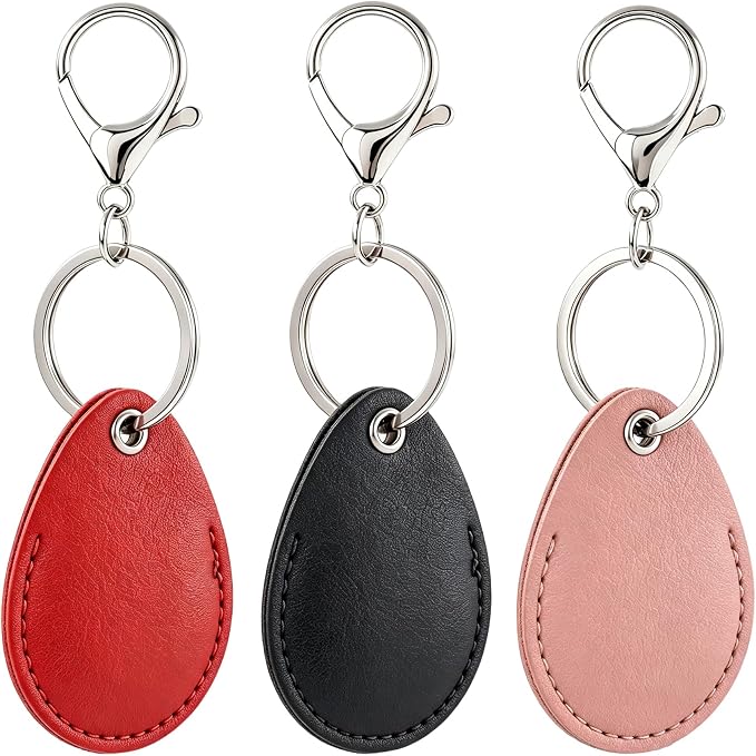 3pcs 2.3x1.8in Key Fob Holder, PU Leather RFID Key Case Protector with Ring, Proximity ID Card Keychain Case Cover