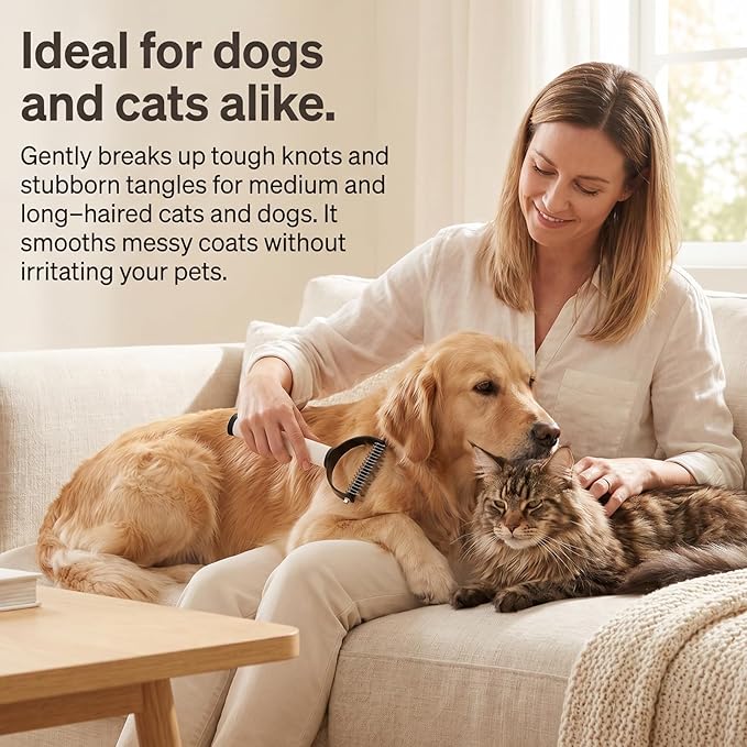 2-In-1 Double Sided Dematting Comb for Cats & Dogs, Multi-Functional Pet Detangling Comb, Double Sided Lint Remover Comb with Lint Roller, Suitable for Both Long and Short Haired Pets (2 pack)