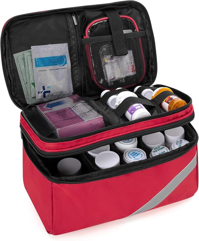 Trunab Medicine Storage and Organizer Bag Empty, Pill Bottle Organizer | with Portable Small Pouch, Home First Aid Box for Emergency Medication, Supplements or Medical Kits (Bag Only)