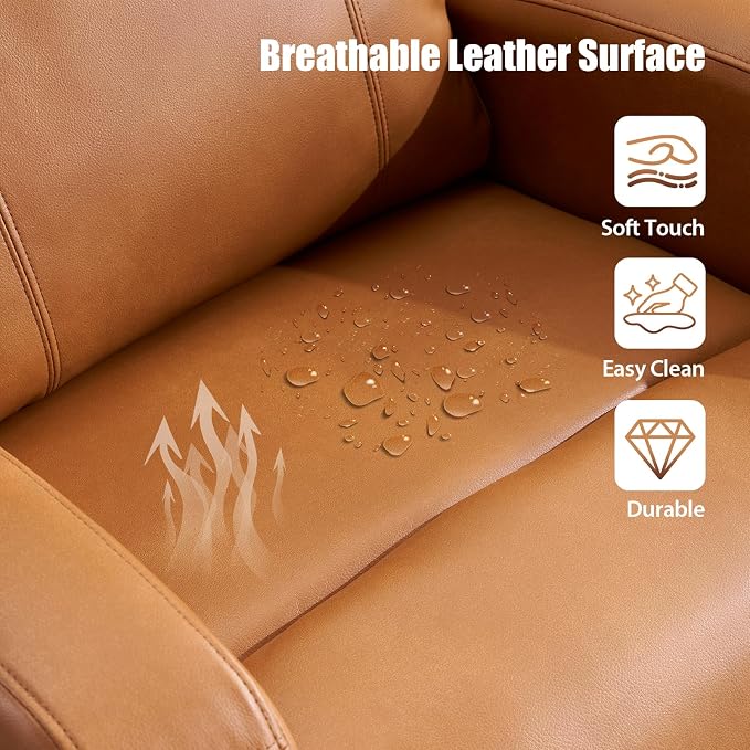 Breathable Air Leather Power Swivel Rocker Recliner, 2-Zone Electric Adjustment (Headrest Independent, Back & Footrest Linked), 270° Swivel, 8-Mode Massage & Heat, USB/Type-C, Side Pocket