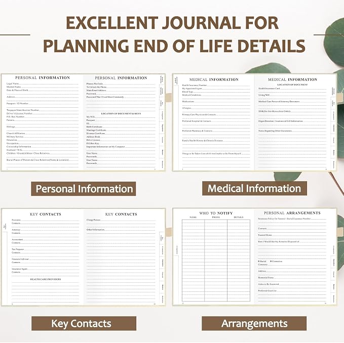 End of Life Planner, Guided Estate Planning Organizer with Tabs, Last Wish, Will Preparation, Funeral Planning, Final Arrangements Notebook for Beneficiary, in Case of Death Organizer 7.5"X9”-Beige