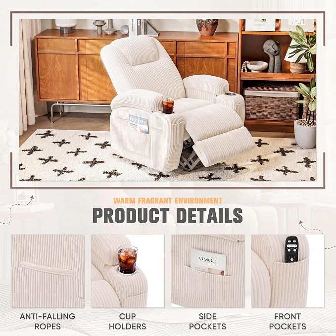 Flamaker Power Lift Recliner Chair Electric Lift Recliner for Elderly | Power Lift Recliner Chair with Cup Holders Side Pockets for Living Room (Corduroy, Beige)