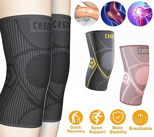 Caspe 2 Pack Knee Compression Sleeve – Knee Brace for Women & Men, Support for Running, Gym, Sports, Mild Arthritis, Pain Relief, Training, Daily Use, Workout (Black, X-Large)