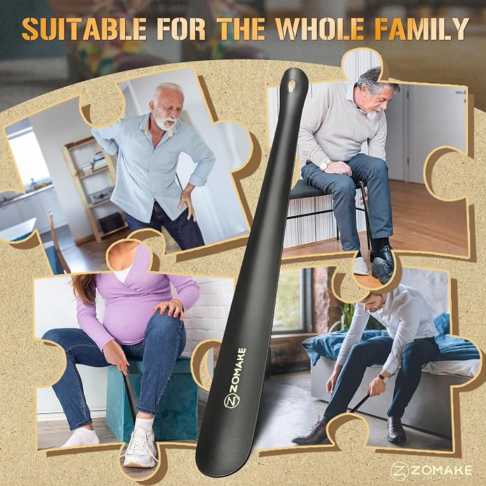 ZOMAKE Shoe Horn Long Handle for Seniors Men Women,Metal Long Shoehorn for Boots,16.5" Shoe Spoon Helper