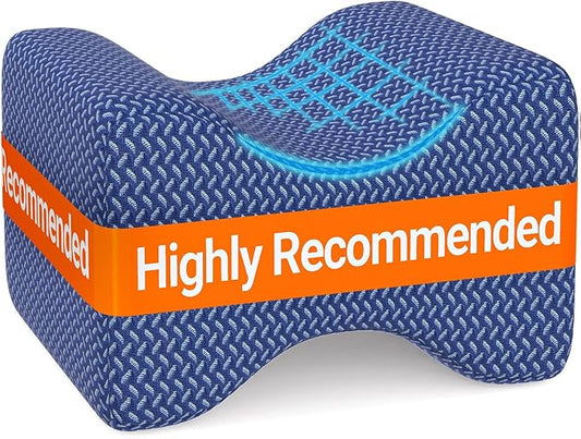 BlissTrends Memory Foam Knee Pillow, Knee Pillow for Side Sleepers, Leg Pillows for Sleeping Blood Circulation, Elevation Pillow for Spine Aligning, Sciatica, Back, Hip, Knee, Ankle Pain, Blue