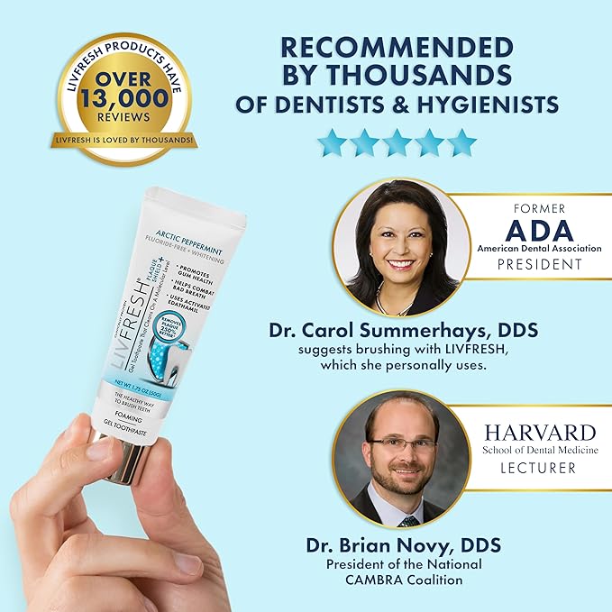 LIVFRESH Toothpaste Gel, Clinically Proven to Remove Plaque 250% Better, Improves Gum Health 190% Better, Reduces Tartar Buildup, Fights Bad Breath, Lasting Cooling Effect, SLS Free, Arctic Peppermint