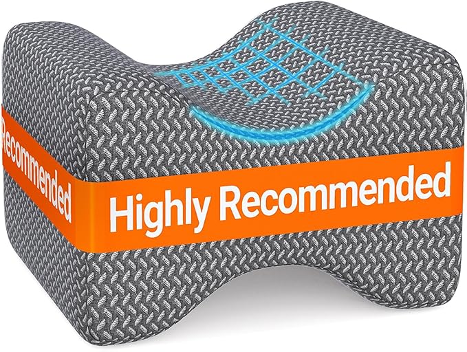BlissTrends Memory Foam Knee Pillow, Knee Pillow for Side Sleepers, Leg Pillows for Sleeping Blood Circulation, Elevation Pillow for Spine Aligning, Sciatica, Hip, Knee, Ankle Pain, Dark Grey, Medium