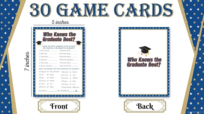 30PCS 2026 Graduation Party Game Cards, Who Knows The Graduate Best Game, Senior High School & College Graduation Party Favors-MG01