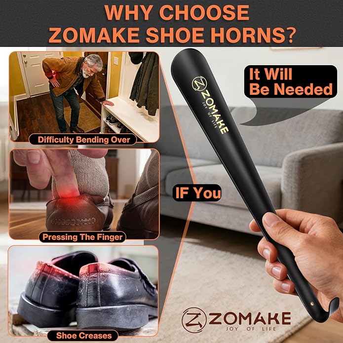 ZOMAKE Shoe Horn Long Handle for Seniors Men Women,16.5" Metal Long Shoehorn for Boots Shoe Spoon Helper