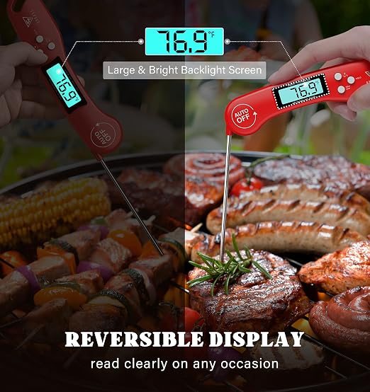DOQAUS Digital Meat Thermometer, Instant Read Food Thermometer for Cooking | Backlit & Auto-Rotating Display, 4.6” Probe Perfect for Grilling, Baking, and BBQ Gift for Dad Men