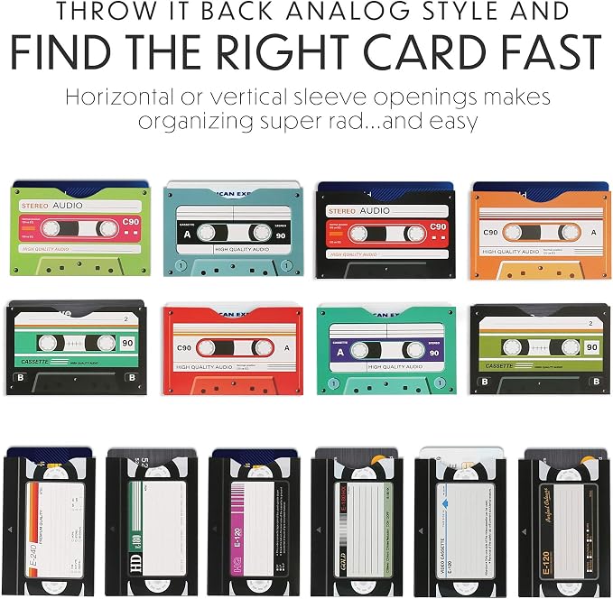 LotFancy RFID Blocking Sleeves (19 Pack, 14 Credit Card Sleeves + 5 Passport Sleeves) for Identity Theft Protection, Designed with Cassette Pattern