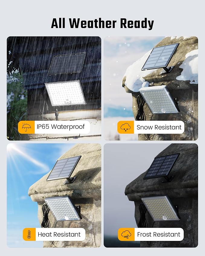 SUPERDANNY Solar Outside Lights with 113 Bright LEDs 7000K with 16ft Cable | 3 Pack, 3 Modes Motion Sensor Outdoor Flood Lights Dusk to Dawn, IP65 Waterproof, Security for Garden Barn Porch Patio