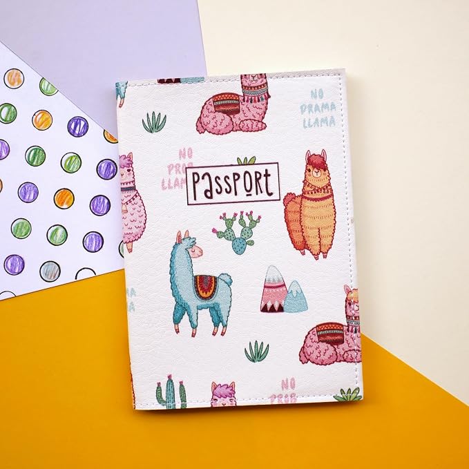Passport Cover for Kids, Women and Men, Cute Travel Passport Holder (Lama Pattern)