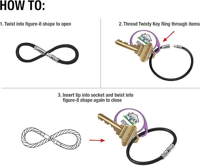 Lucky Line 5” Twisty Lock Key Ring, Flexible Nylon Coated Steel Wire Loop, Corrosion-Resistant and Durable, 5 Pack, Assorted Colors (8110005)