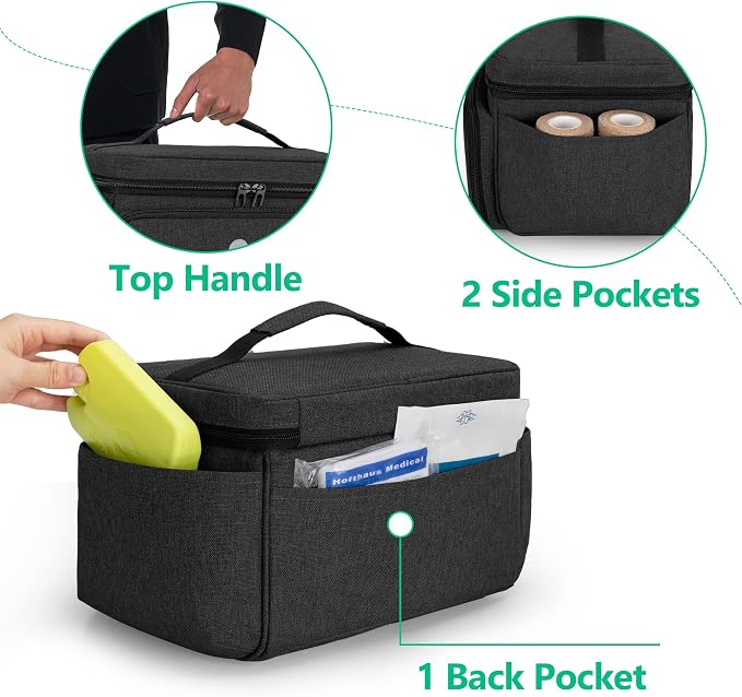 CURMIO Small Medicine Storage Bag, Empty Family First Aid Kits Case, Black | Emergency Medical Supplies for Home Care, Pill Bottle Organizer, Multifunctional Bag for Medical Use, Dormitory, Travel