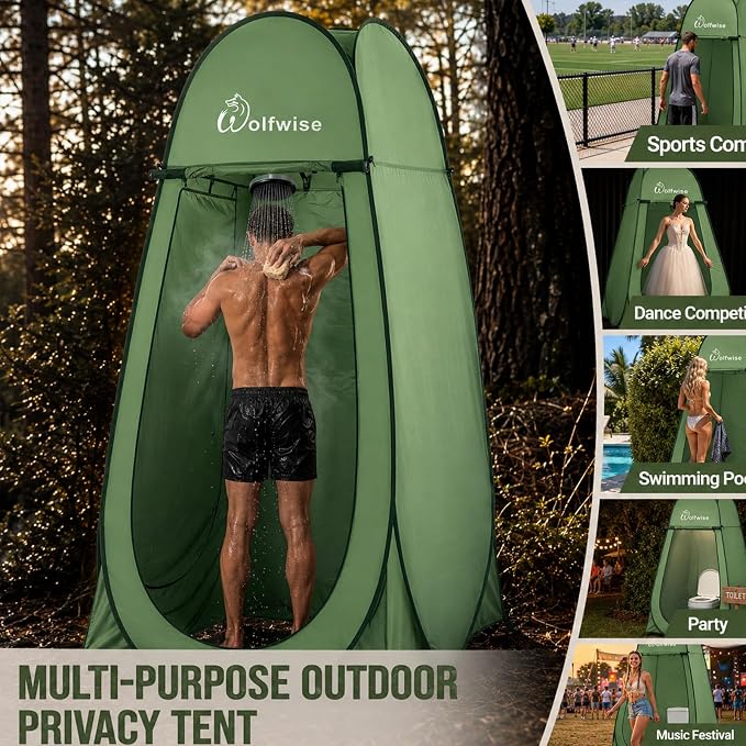 WolfWise Pop Up Shower Tent for Camping Essentials, Compact & Lightweight | Portable Instant Changing Tent with Window & Carry Bag, Privacy Dressing Room Bathroom for Outdoor, 6'3"/6'11" H
