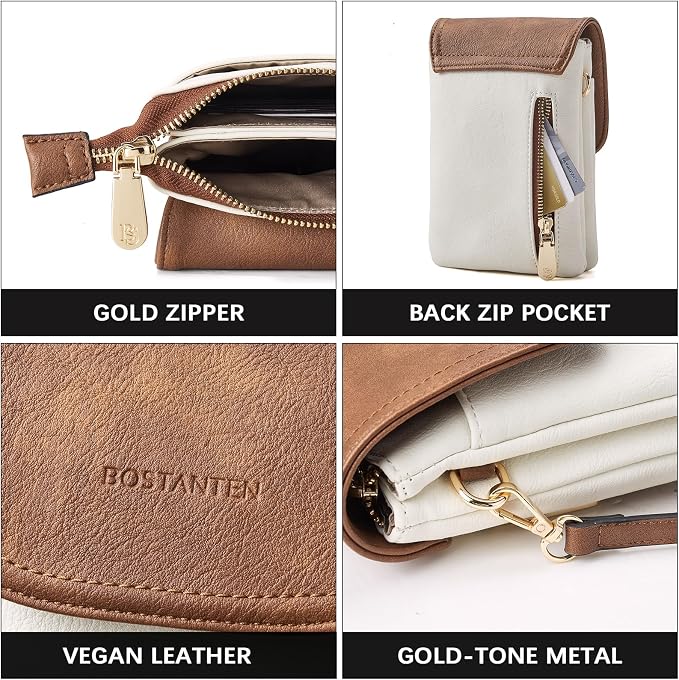 BOSTANTEN Small Crossbody Bag for Women Designer Cell Phone Purse | Vegan Leather, Multiple Pockets, Card Slots, Compact Size for Phone, Cards and Keys, Daily Travel Shopping Use