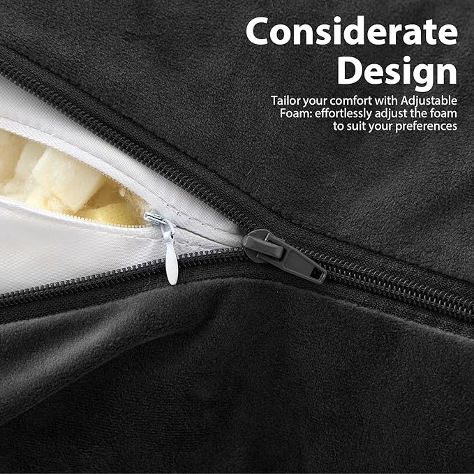 Reading Pillow with Arms for Adult, Back Pillow for Bed Sitting Up, Shredded Memory Foam Backrest Pillow with Pockets & Removable Washable Cover, Lounging, Watching TV, Reading(24inch Black)