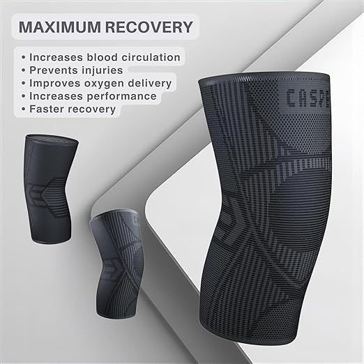 Caspe 2 Pack Knee Compression Sleeve – Knee Brace for Women & Men, Support for Running, Gym, Sports, Mild Arthritis, Pain Relief, Training, Daily Use, Workout (Black, XX-Large)