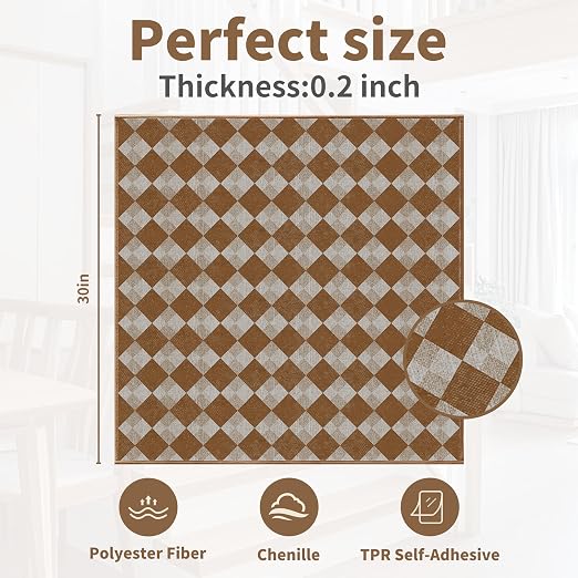Non Slip Stair Treads for Wooden Steps, 1 Pack 30"x30" Washable Carpet | 30x30 in soft chenille polyester stair treads with reusable TPE backing for indoor wood stairs, dogs, kids, and seniors