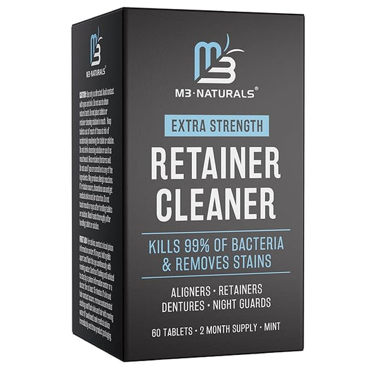 Retainer Cleanser Tablets Cleaner, Removes Odors Discoloration Stains and Plaque 2 Month Supply Denture Cleansers Retainers Mouth Guards Denture Bath Mint by M3