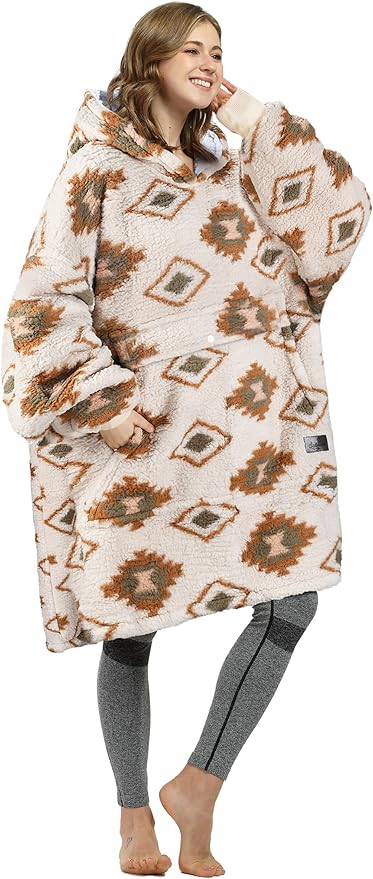 Catalonia Oversized Blanket Hoodie Sweatshirt, Wearable Sherpa Lounging Pullover for Adults Women Men