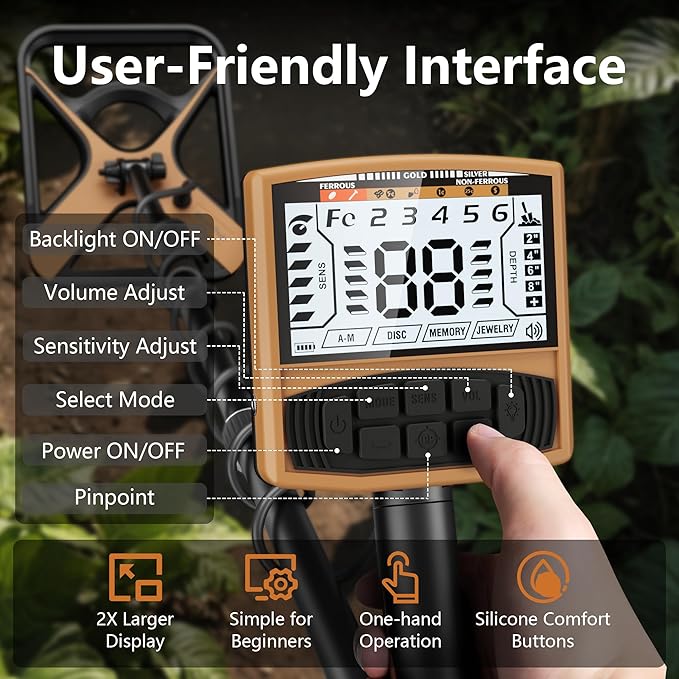 Metal Detector for Adults Rechargeable, 11" Professional Metal Detector for Gold & Silver, High Accuracy Waterproof Design, 5 Modes, Christmas Stocking Stuffers Gifts for Men/Dad, M55,Brown