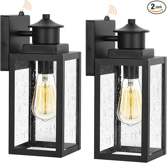 2-Pack Dusk to Dawn Outdoor Wall Lights, Black Modern Porch Lights | Auto ON/OFF, Waterproof, Rust-Resistant, Durable Metal & Seeded Glass, Easy to Install, Ideal for Front Door, Garage