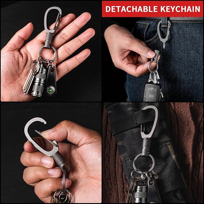 FEGVE Titanium Quick Release Keychain, Detachable Pull Apart Key Chain | Easy Access, Tangle-Free 360° Swivel, Rustproof and Durable, for Valet Car Home Key Storage