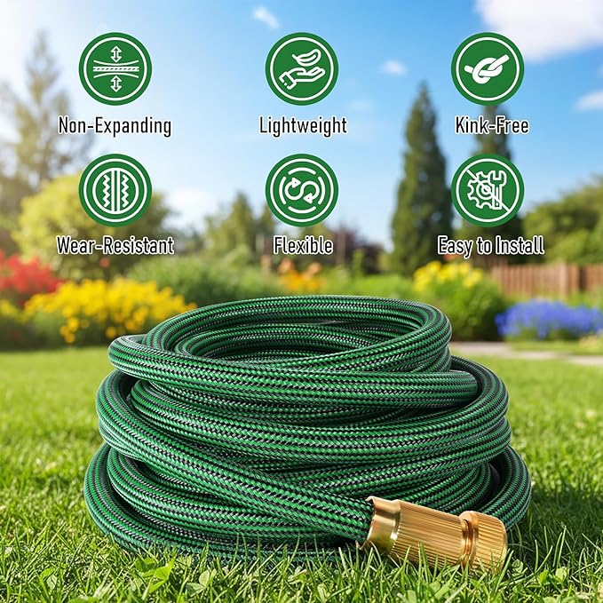 NON-EXPANDABLE 95 ft Garden Hose, Heavy Duty Flexible Water Hose, Kink Resistant Lightweight Hybrid Hose with Durable Fabric Skin, Leakproof Hose Male to Female Fittings