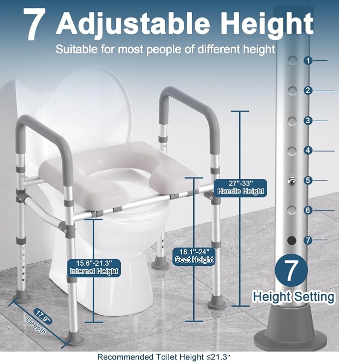 HOMLAND Toilet Seat Risers for Seniors with Handles, Dual-Crossbar, 400lb | Adjustable Height and Width, Padded Seat, Aluminum Reinforced Frame, Raised Handicap Elevated Toilet Seat Fit Any Toilet