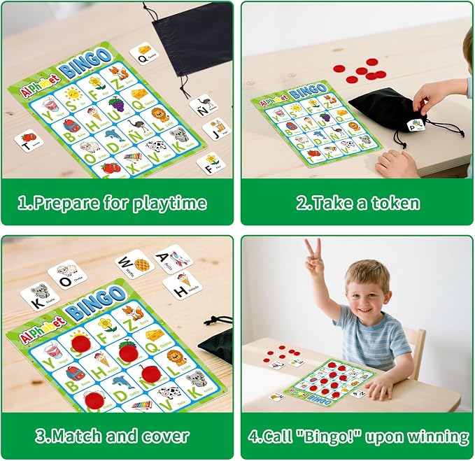 Spanish Alphabet Bingo Game, Letter&Number Sight Word Bingo Board Games for Kids, ABC and 123 Learning Toys for Kindergarten, Toddler Preschool Learning Activities, Family Matching Games