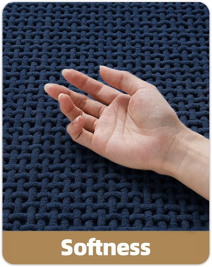 Color&Geometry Chenille Pile Bathroom Rugs Upgraded Denser, 17"x29.5" Non Slip Absorbent Blue Bath Mats for Bathroom Thin Fit Under Door, Washable Quick Dry, Standard Sized