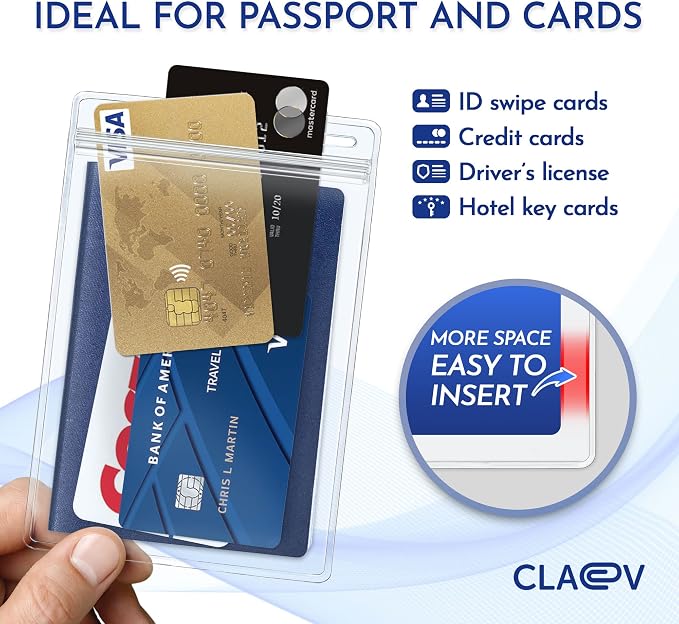 Claev Fast Seal Vertical 4x6 Passport & Card Holders (4x6 Extra Large (XXL), 50 Pack), Clear Waterproof ID Plastic Name Card Badge Holders for Travel, Conferences, Conventions | Bulk clear waterproof ID badge holders, fits 4 x 6 insert cards with fast ...