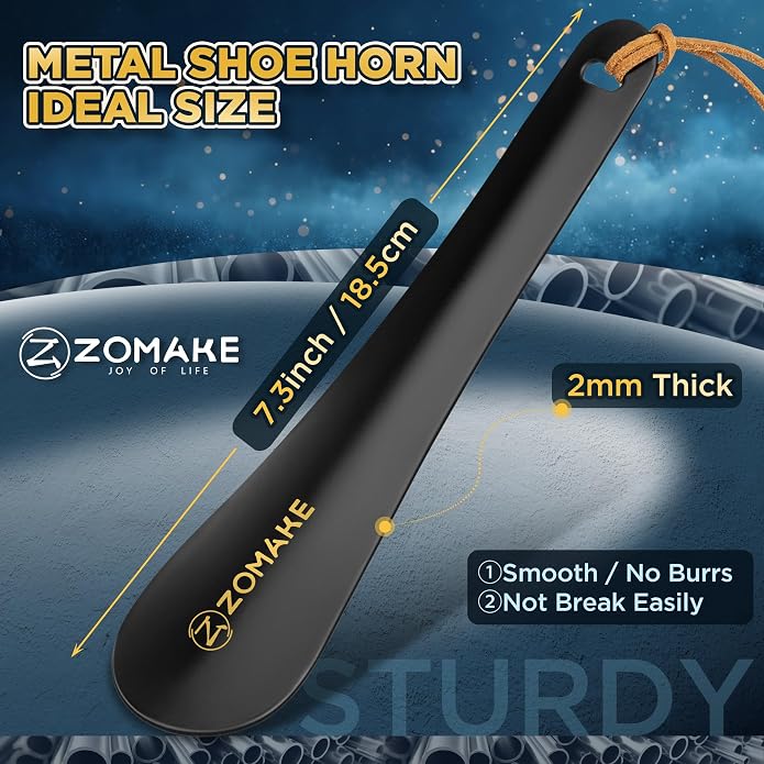 ZOMAKE Metal Shoe Horn, Small Travel Shoehorn for Men Women Kids, 5.9''/7.3''/7.5'' Portable Shoe Spoon Helper