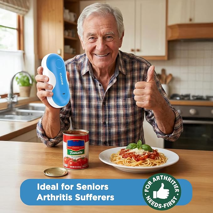 CACOE Automatic Smart Electric Can Opener with Auto Stop & USB-C Charging | Cordless Can Opener for Elderly and Arthritic Users for Seniors & Arthritis, Effortless One-Touch Open (blue)