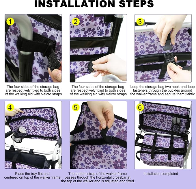 Walker Basket with Tray, Walker Tray for Folding Walker, Walker Accessories for Seniors, Non-Slip Surface, Universal Fit for Standard Walkers, Ideal for Meals, Drinks & Reading (Purple)