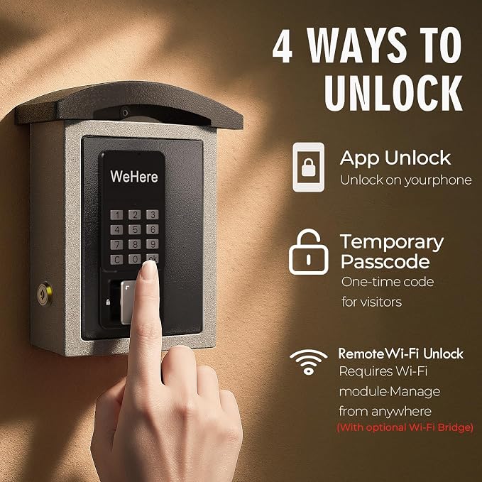 WeHere Key Lock Box Wall Mount with Key Drop Slot, Smart Digital Lockbox, OTP/APP Bluetooth/Wi-Fi/Fixed Code/Key Unlock, Key Safe Security Storage for House Outside, Realty Business, Apartment, Store