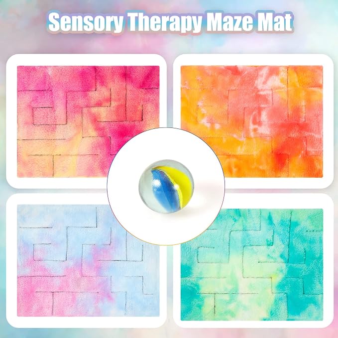 CHENGU 4 Pcs Marble Maze Mat Sensory Fidget Stress Relief Toys Calming Sensory Mat Anxiety Relief Fabric Toys for Teens Autism Calming Down Classroom Gifts Prizes(Marble Maze Style,8.66 x 6.3 in)