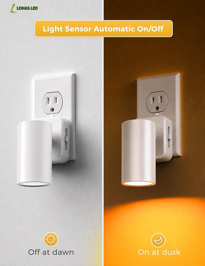 L LOHAS LED Night Lights Plug into Wall,[2-Pack] Wall Spot Lights Indoor with Light Sensor,Amber Night Lights,for Home Decor Party Bathroom,Hallway