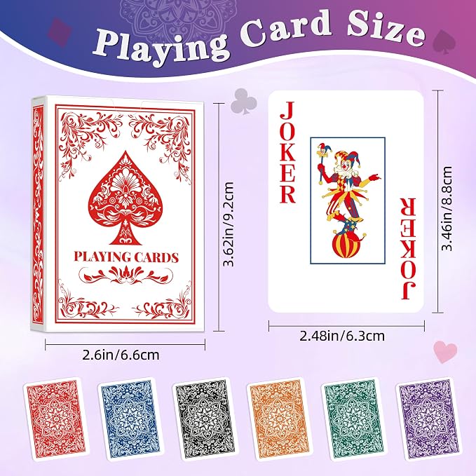 Playing Cards 24 Pack,24 Decks of Cards Bulk, Jumbo Poker Size Card, Large Print Playing Cards for Adults Seniors, 6 Colors, Fun Poker Card for Party Supplies Family Game Night Camping Travel Games