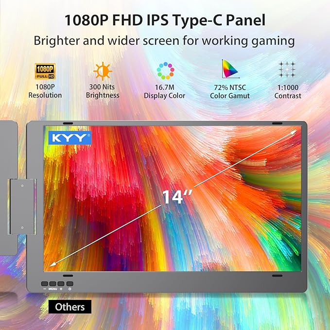 KYY Triple Laptop Screen Extender, 14" 1080P FHD IPS Dual Portable Extended Monitor, USB C Travel for 12-16'' Laptop, 210°Rotation & Kickstand, Plug and Play, X90 (Windows Only)