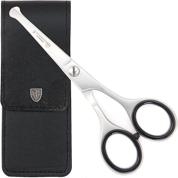 3 Swords Germany – professional NOSTRIL NOSE and EAR HAIR SCISSORS trimmer, stainless steel, straight blade rounded tip with black case for men and women
