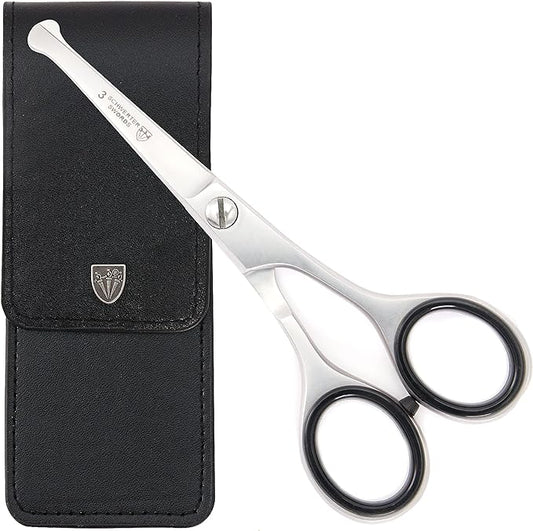 3 Swords Germany – professional NOSTRIL NOSE and EAR HAIR SCISSORS trimmer, stainless steel, straight blade rounded tip with black case for men and women