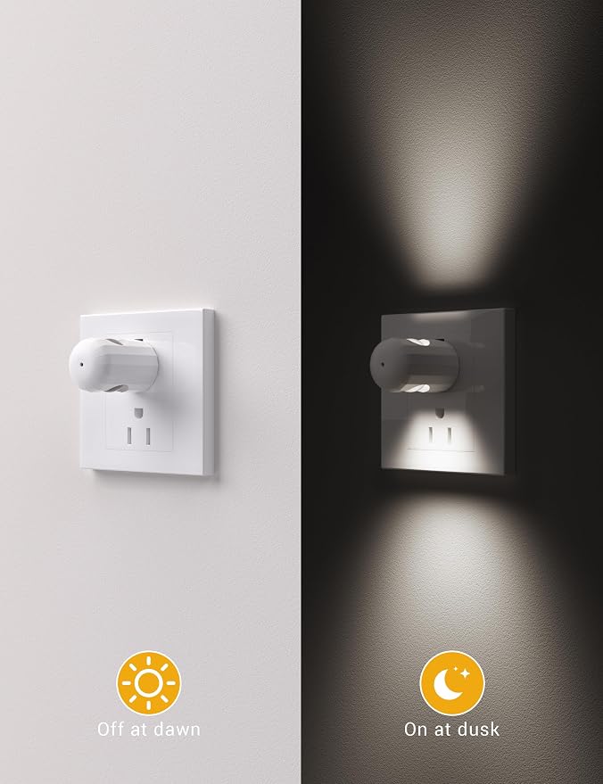 6 Pack Mini LED Night Light Plug in Wall - Dusk to Dawn Auto On/Off, 5000K Daylight 100 Lumen, 360° Adjustable Lighting for Bedroom, Bathroom, Stairs, Kids Room, Hallway