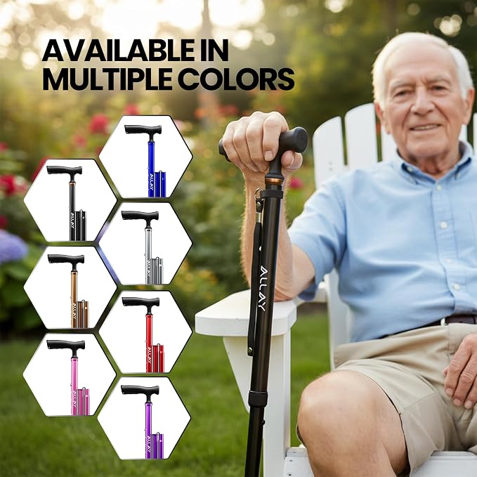 Allay Walking Canes for Men & Women - Adjustable Canes for Women for Stability, Self Standing Wide Quad Pivot Base, Light Weight, Soft Handle Grip and Travel Bag, Walking Sticks for Seniors