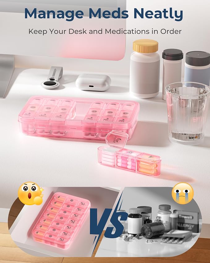 Windtrace Pill Organizer 3X a Day, 7-Day Weekly Compartment | Easy Track, Durable, 3D Labels, BPA-Free, Stylish, Travel-Friendly, 7-Day Capacity, Cute Pattern