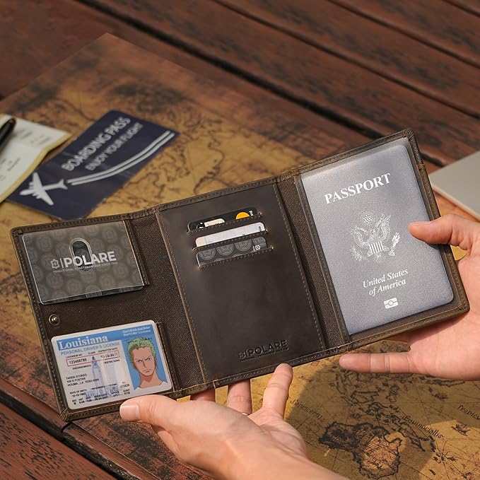 Polare Full Grain Leather Pilot Wallet Passport Holder RFID Blocking Tri-fold Travel Cover Document Organizer for Aviation Professionals