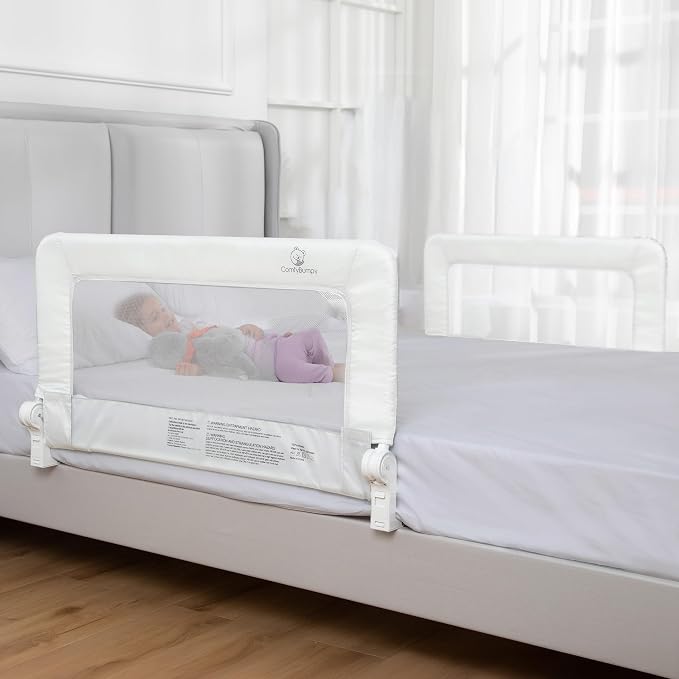ComfyBumpy 2-Pack Bed Rail for Toddlers 35.5" L x 19.5" H | Toddler Bed Rails for Twin, Full & Toddler Mattress Size | Swing Down Rail Guard | Mattress Side Rail for Kids | White