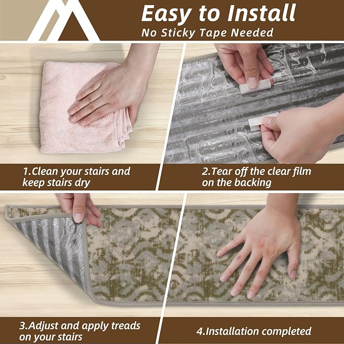 COSY HOMEER Stair Treads for Wooden Steps Indoor with TPE Backing,15Pcs | Non-Slip Carpet Stair Treads, Soft Peel and Stick Stair Runners,Pet-Friendly Stair Runner Washable Reusable,Willow